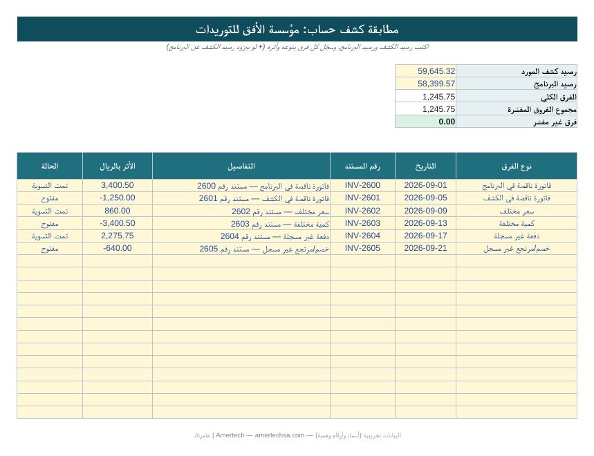 أداة مطابقة كشوف حسابات الموردين