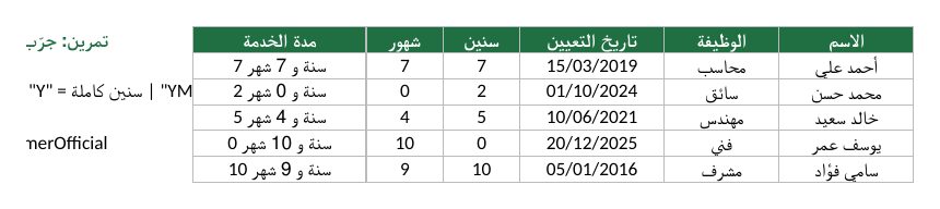 تمرين DATEDIF — مدة الخدمة